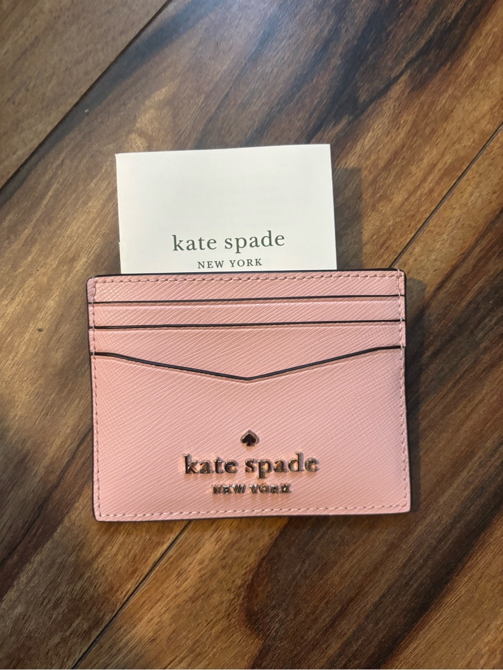 kate spade Blush Pink Leather Card Case with Gold Logo